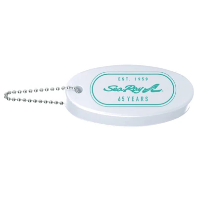 White Floating Foam Key Chain with turquois logo 