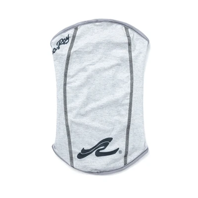 Image of a light heather gray neck gaiter with black Sea Ray logo