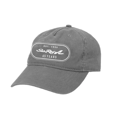 Image of a gray cap with a white 65th anniversary Sea Ray design on the front