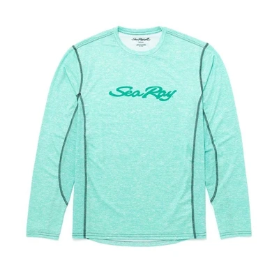 Image of a seafoam performance shirt with teal Sea Ray logo