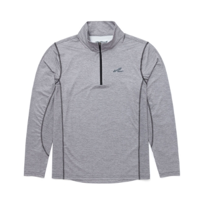 Image of a light gray quarter zip with dark gray Sea Ray logo