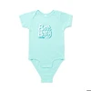 Image of a blue onesie with a white boat baby design