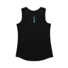 Image of a black tank top with a blue Sea Ray logo on the front and back