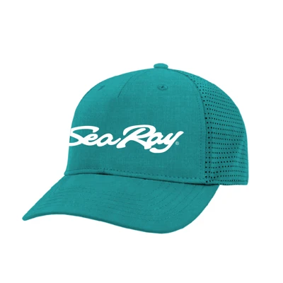 Teal baseball cap with "Sea Ray" embroidered in white on the front.	