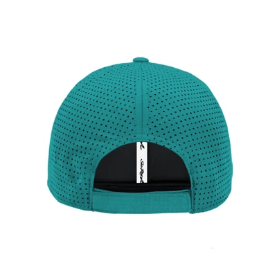 Teal baseball cap with "Sea Ray" embroidered in white on the front.	