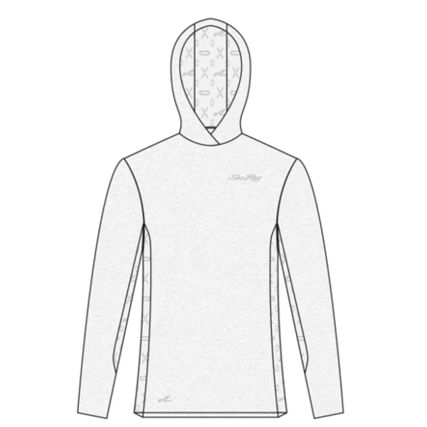 White heathered performance hooded shirt with Sea Ray logo on left chest