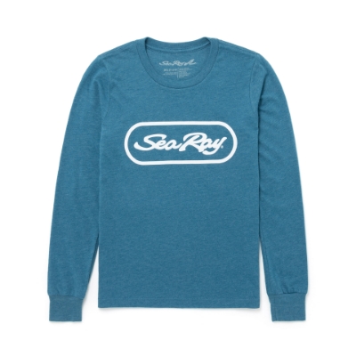 Image of a blue long sleeve with white Sea Ray logo on the front