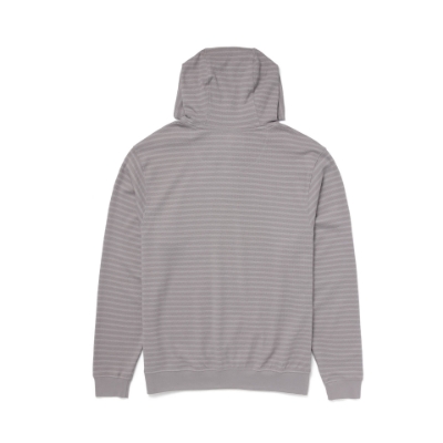 A light gray, horizontal striped, long-sleeve hoodie with a hood and button placket. The SeaRay logo is embroidered on the left chest in dark gray.