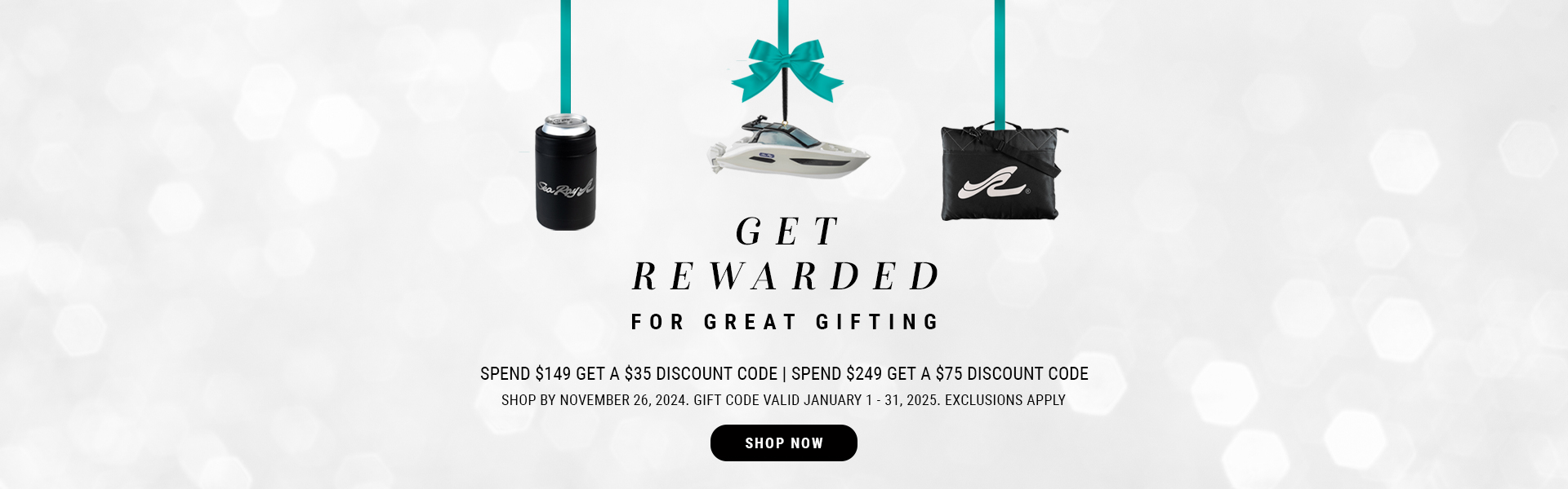 Get rewarded for great gifting. Spend $149 get a $35 discount code, spend $249 get a $75 discount code. Shop by November 26, 2024. Gift code valid January 1-31, 2025. Exclusions apply.