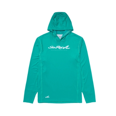 Image of the Teal Heather Pattern Performance Long Sleeve with white Sea Ray logo on the front