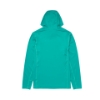 Back image of the Teal Heather Pattern Performance Hooded Long Sleeve on the white background