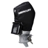 Image of the Black Mercury Tow-n-Stow Engine Cover - 200-300hp, 4.6L V8 2018-2024 with white Mercury logo