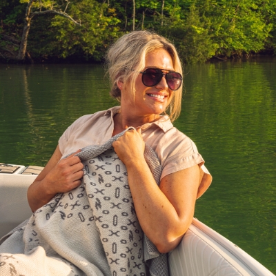 Image of folded Sunbrella X SeaRay Silhouette Knit Throw on white background
