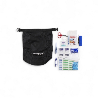 Image of the Sea Ray Dry Bag First Aid Kit with the white Lund logo on the front