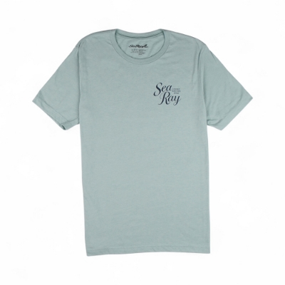Sea Ray Cruiser Tee front view with small chest logo in Heather Dusty Blue