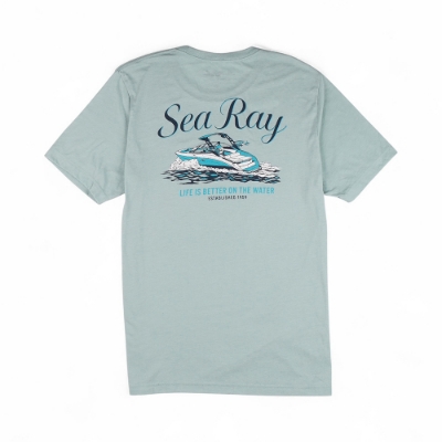 Sea Ray Cruiser Tee front view with small chest logo in Heather Dusty Blue