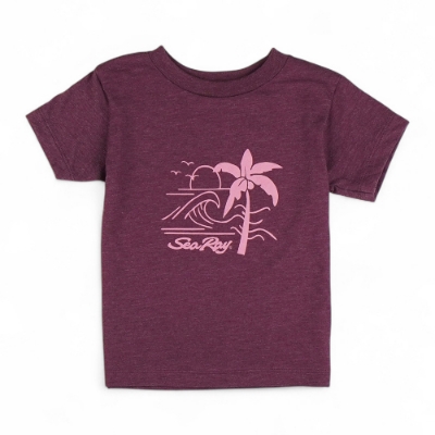 Youth Coastal Tee – Maroon Sea Ray Palm Wave Graphic Cotton T-Shirt