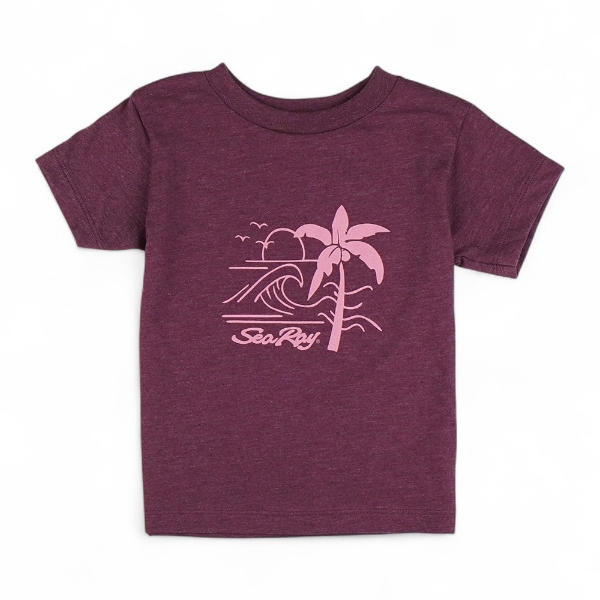 Youth Coastal Tee – Maroon Sea Ray Palm Wave Graphic Cotton T-Shirt