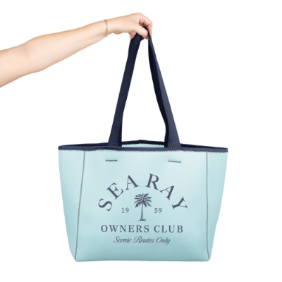 Sea Ray Owners Club Tote Bag – Light Blue Nautical Carryall with Palm Tree Graphic