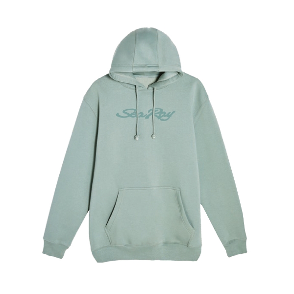 Sea Ray Driftwood Hoodie in sage green with logo on chest, front view