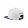 Back angled view of a white Sea Ray hat featuring an embroidered Sea Ray script logo and adjustable blue snapback closure.