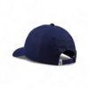 Back angled view of a navy blue Sea Ray hat with an adjustable strap and small woven Sea Ray tag.