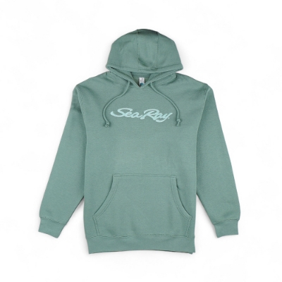 Sea Ray Driftwood Hoodie in sage green with logo on chest, front view