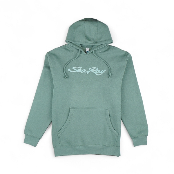 Sea Ray Driftwood Hoodie in sage green with logo on chest, front view