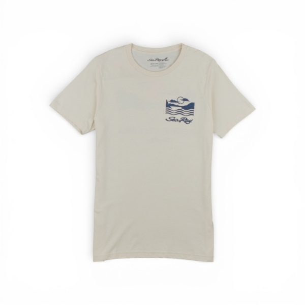 Front view of Scenic Route Tee in cream with small scenic wave logo on chest