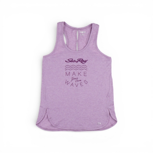 Front view of Women’s Make Waves Tank in lavender with Sea Ray Make Waves graphic