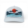 Mercury Scenic Route hat, white with embroidered sunset and wave design.