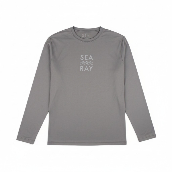 Front of Graphite Sun Shirt showing Sea Ray design on chest.
